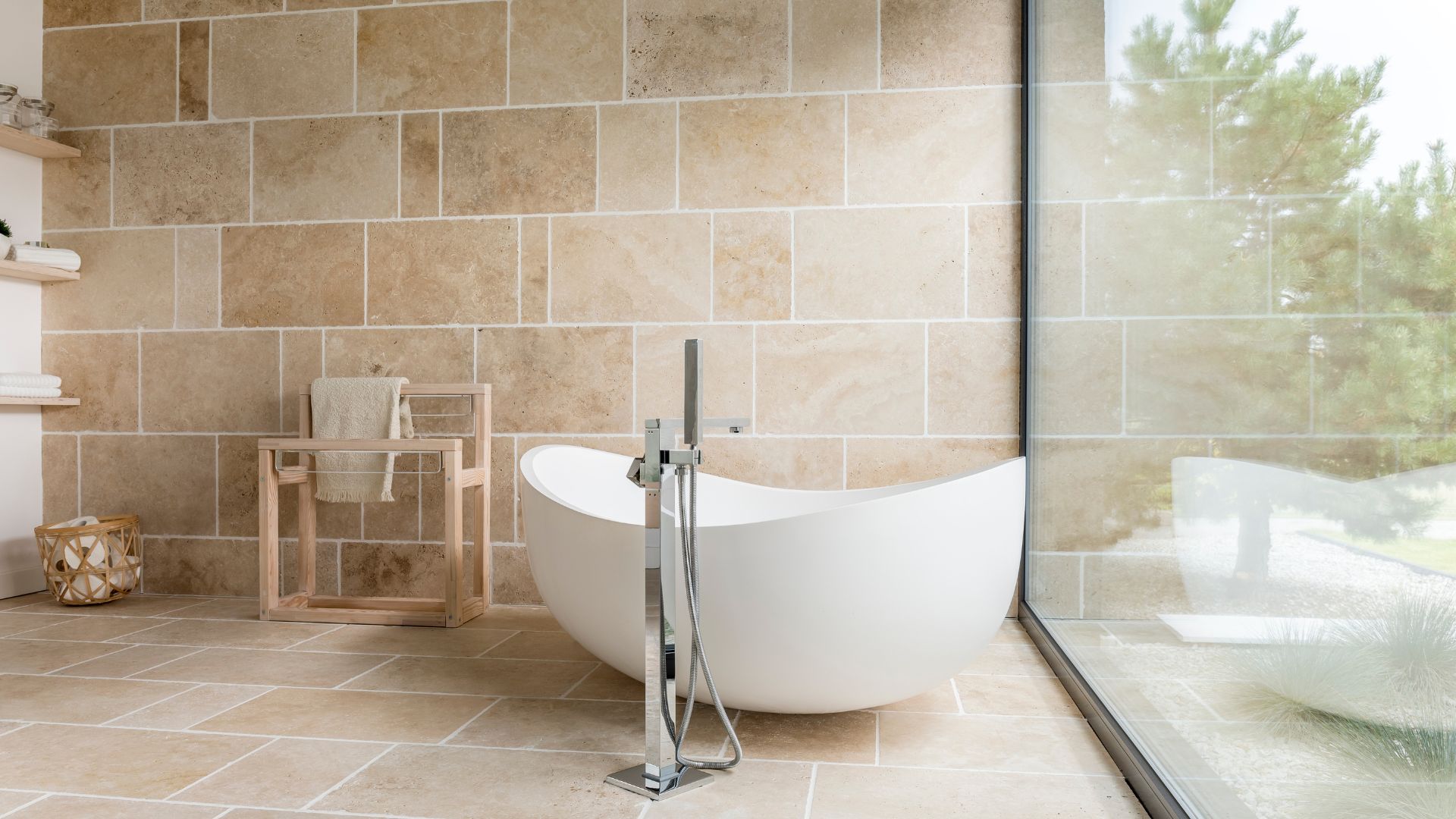 Rainfall shower head in a modern bathroom