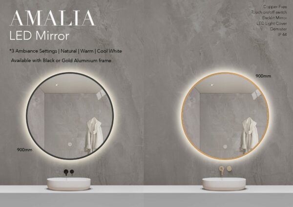 Amalia Black Framed Round Mirror 900mm